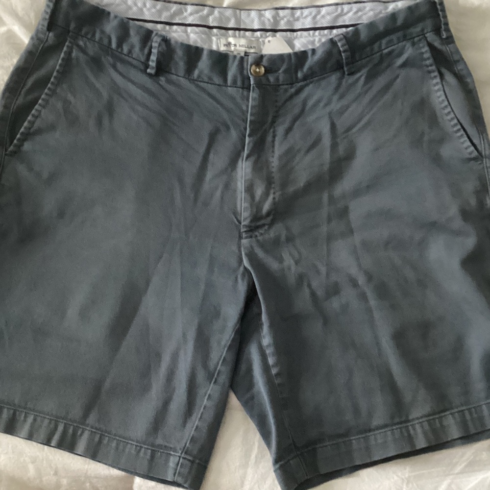 Peter Millar Slate Blue Flat-Front Chino Shorts. 36